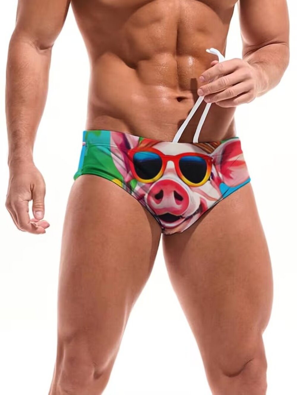 Men's Funny Pig Swim Briefs XXXL Quick Dry Beach Bikini Swimsuit Novelty New